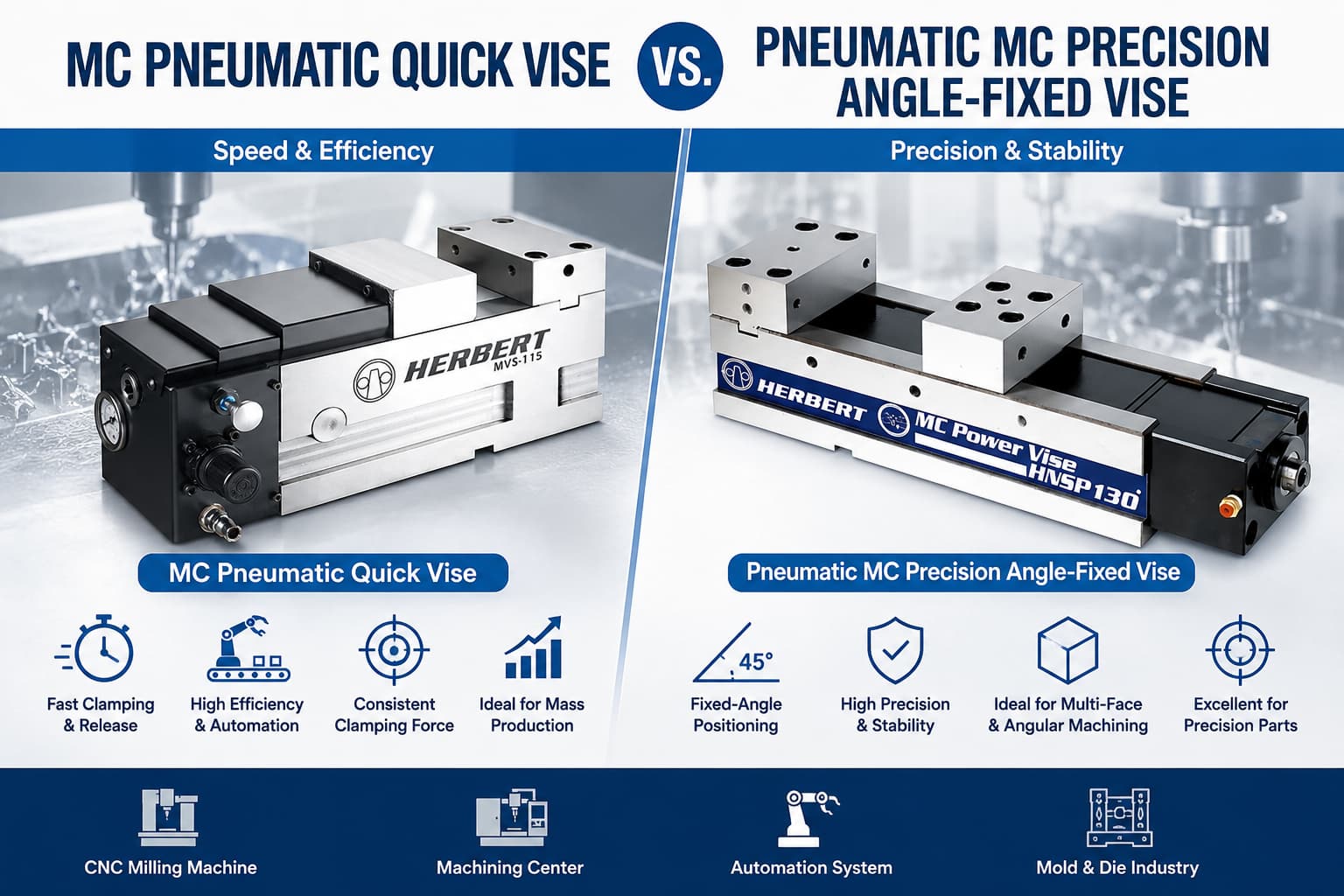 MC Pneumatic Quick Vise vs. Precision Angle-Fixed Vise: Which Is Better for Your CNC Application?