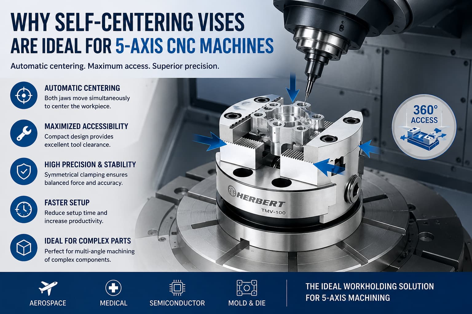 Why Self-Centering Vises Are Ideal for 5-Axis CNC Machines